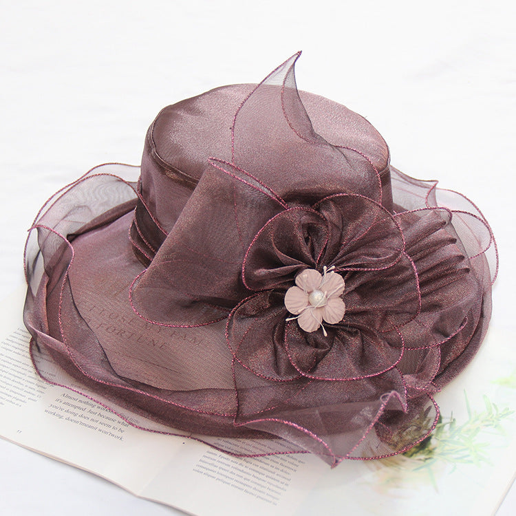Wholesale Mesh Sun Hat Organza Flower Pot Hat Big Eaves Foldable Beach Sun Hat